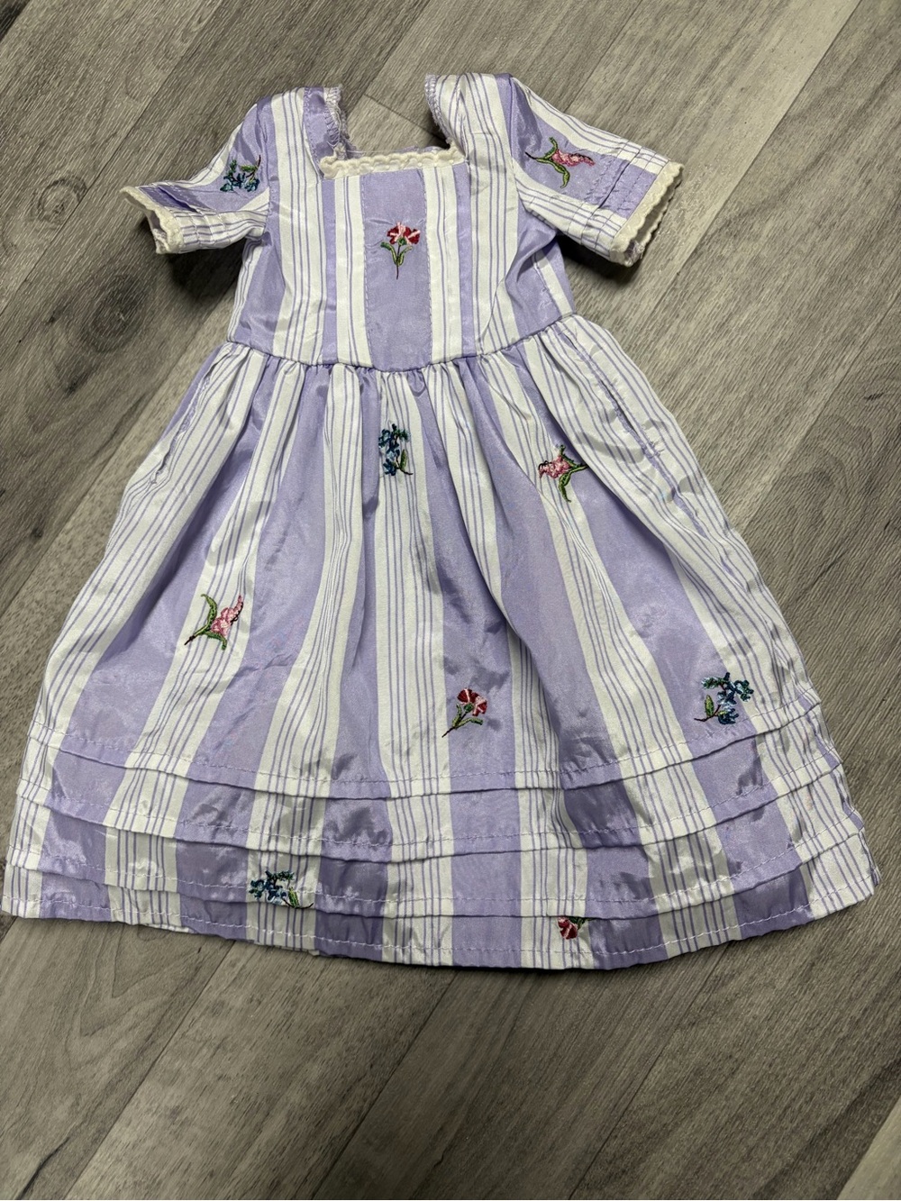 American Girl Lilac and White Striped Embroidered Dress
